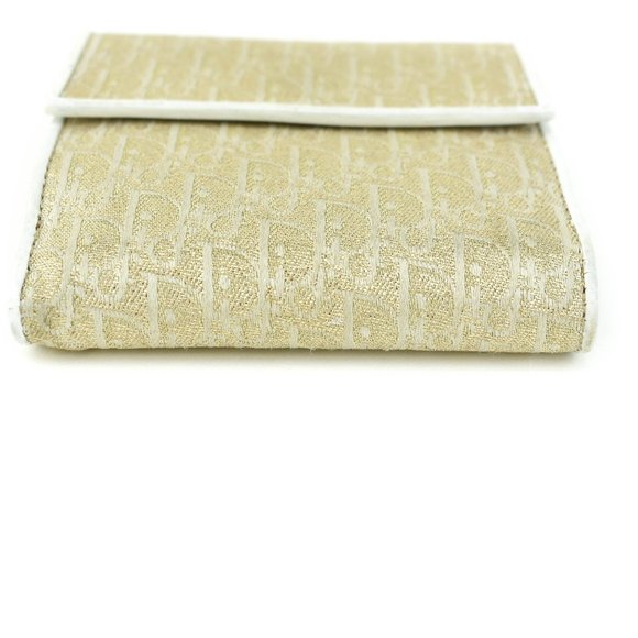 Auth DIOR "Oblique": Metallic Gold & White Leather Logo Medium Wallet (m… - Picture 3 of 10